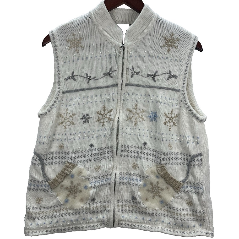 Vintage Erika Women's Medium Christmas Sweater Vest Embroidered Snowflakes